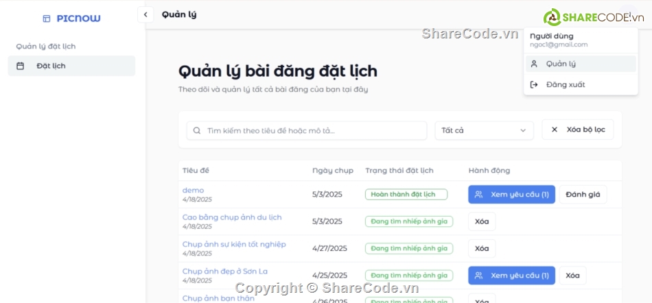 source code chụp ảnh,website đặt lịch chụp ảnh,nextjs nestjs source code,source code marketplace,thanh toán vnpay source code,dashboard admin